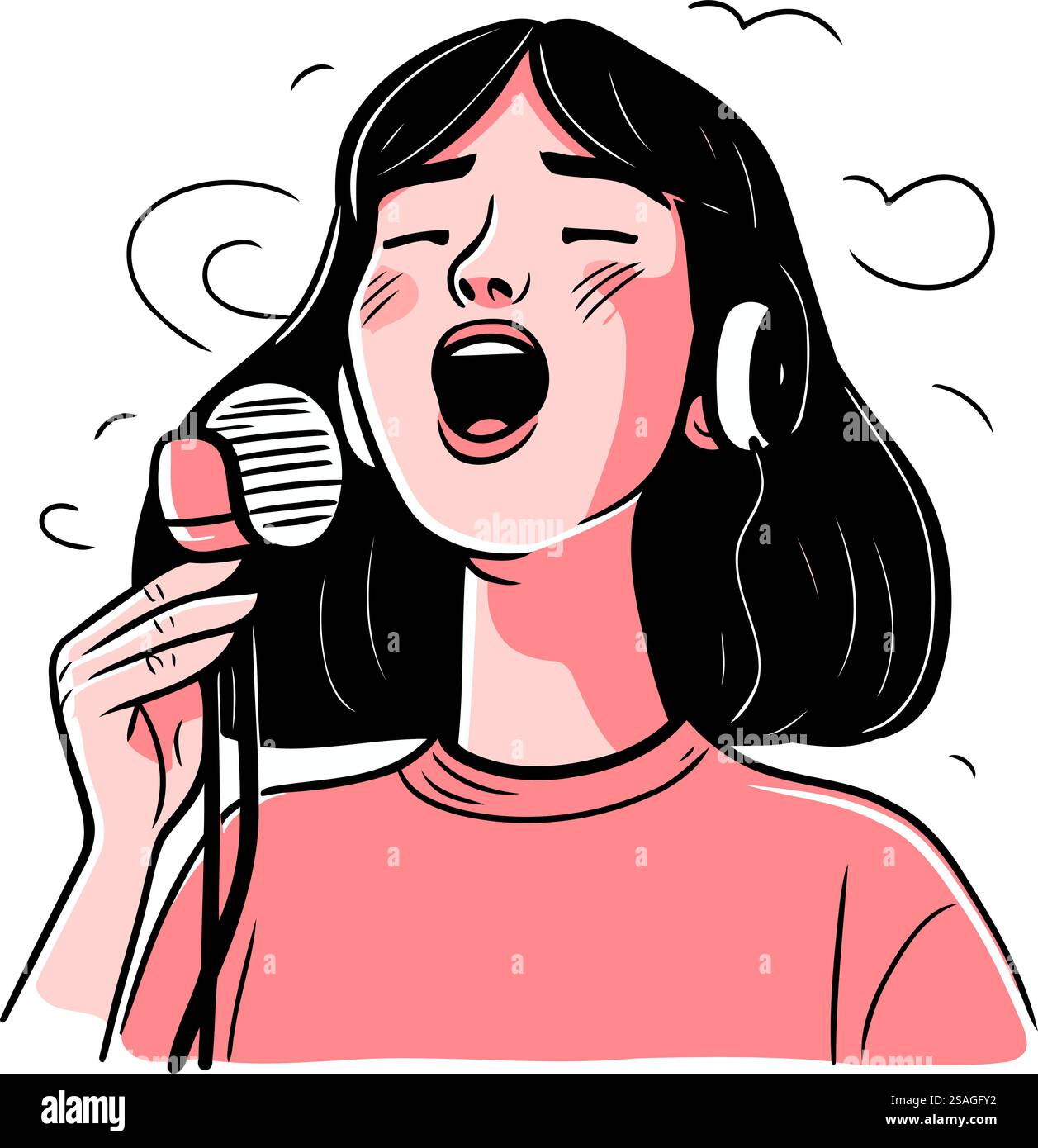 Woman singing karaoke with microphone. Vector illustration in cartoon ...