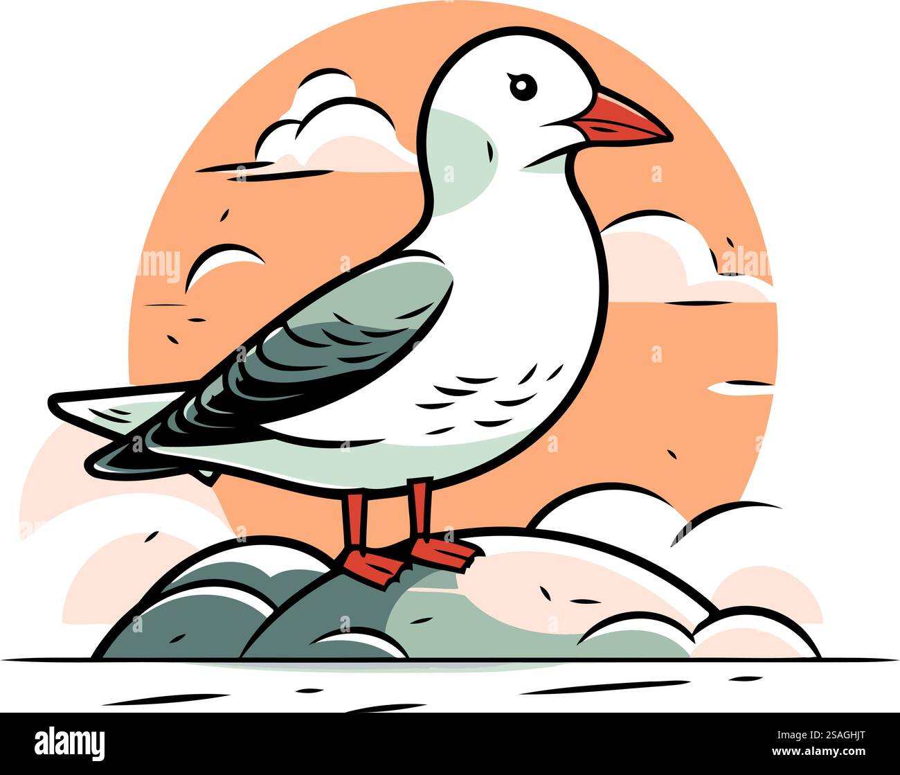 Seagull on the rock. Vector illustration in cartoon style Stock Vector ...