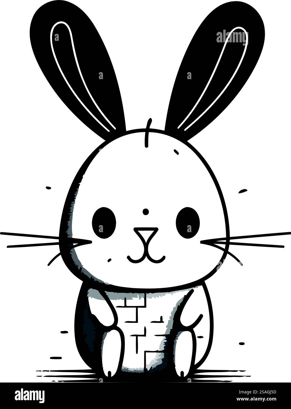 Cute cartoon bunny. Vector illustration. Black and white style Stock ...