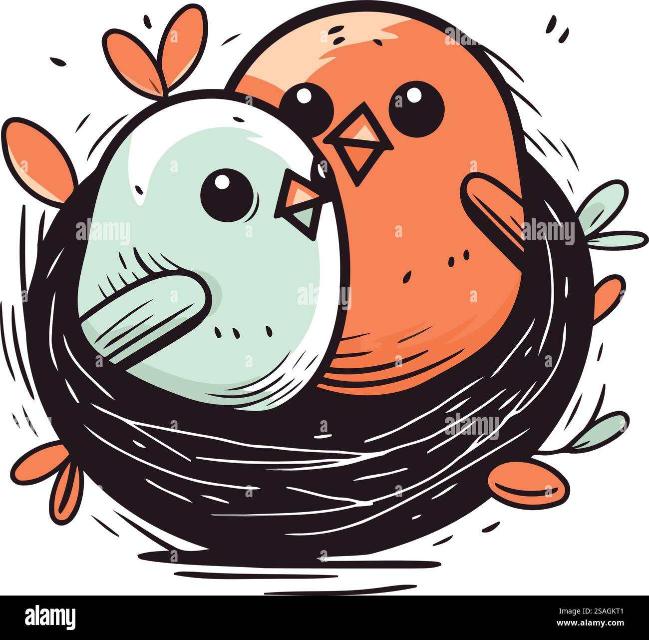 Illustration of a cute couple of birds in a nest with eggs Stock Vector ...