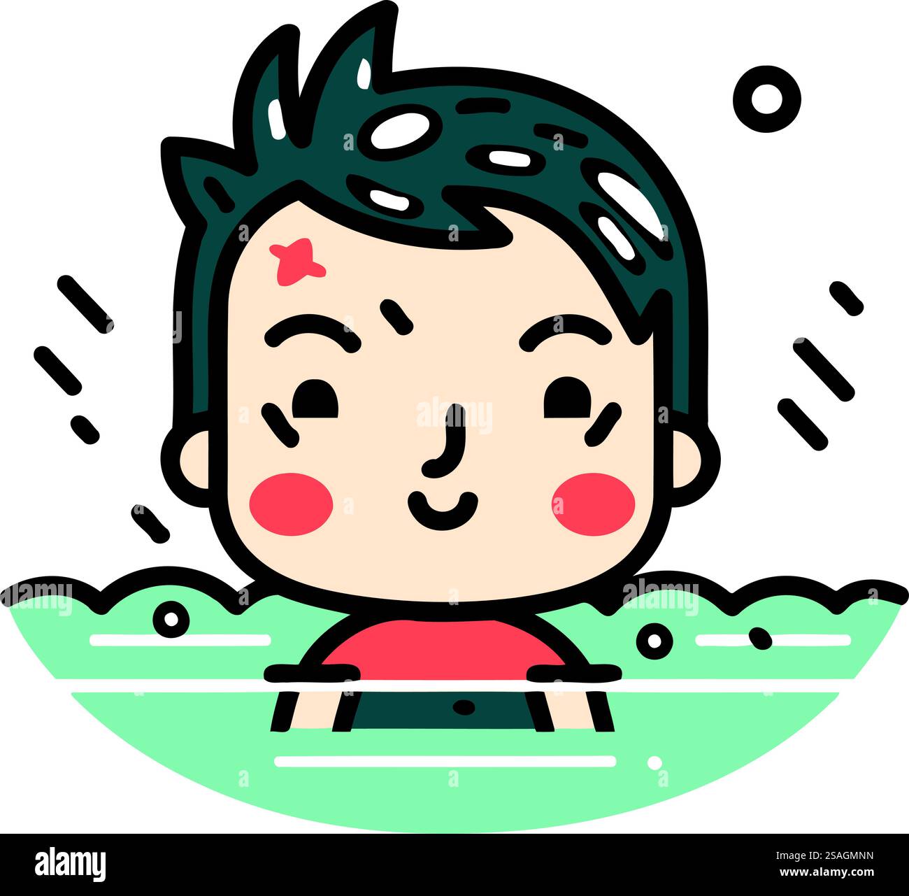 Cute little boy swimming in the pool. Vector illustration in flat style ...
