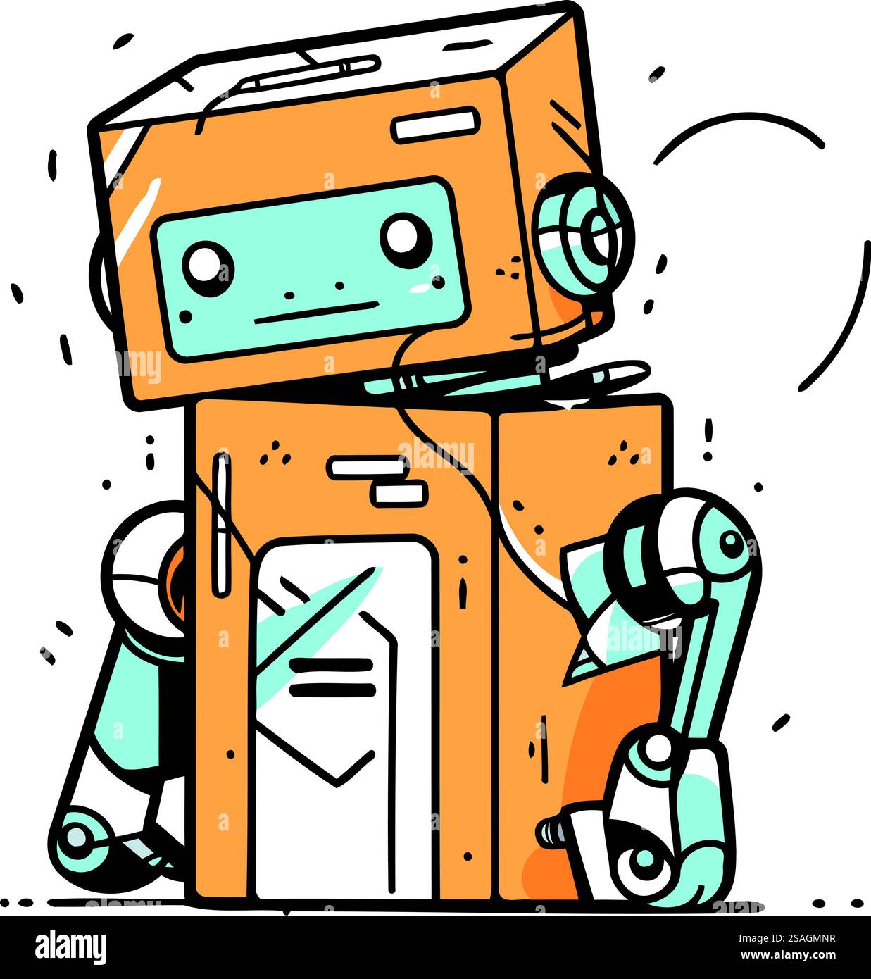 Vector illustration of robot with box. Line art design for web. site ...