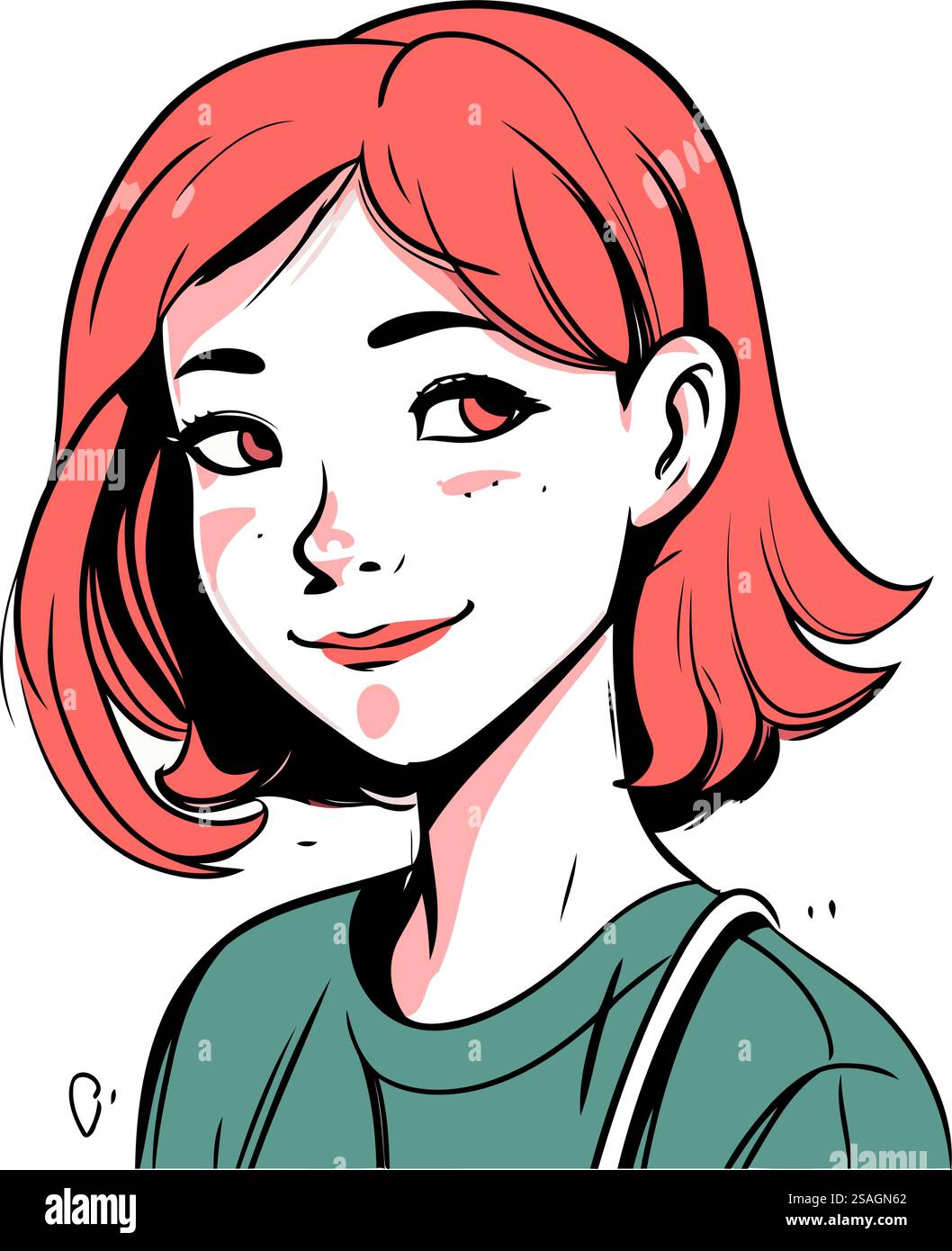Portrait of a cute girl with red hair. Vector illustration Stock Vector ...