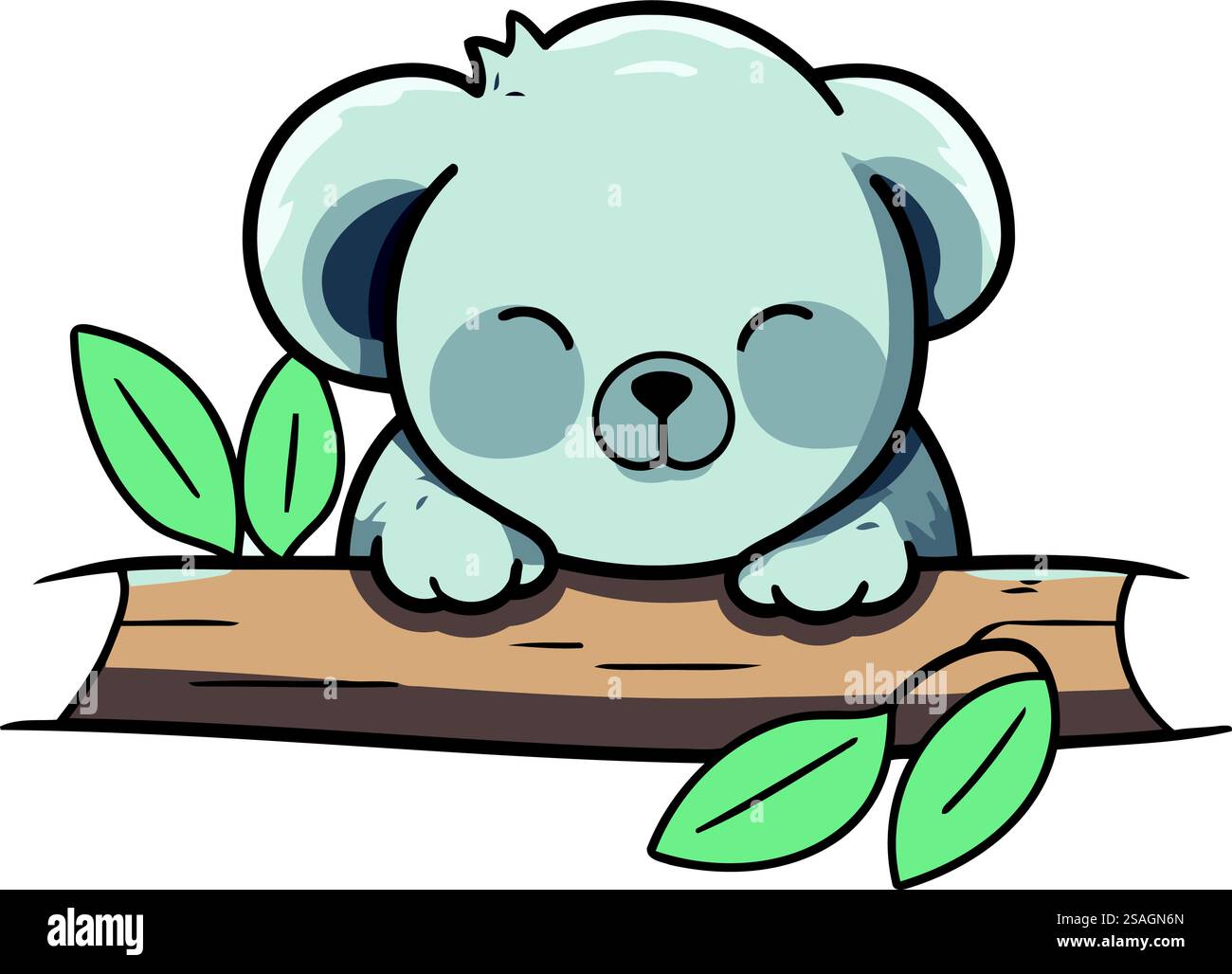 Cute koala on a branch with leaves. Vector illustration Stock Vector ...