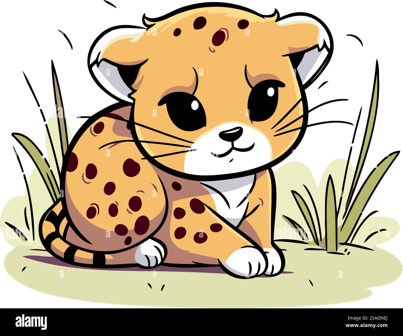 Cute cheetah cartoon sitting on the grass. vector illustration Stock ...