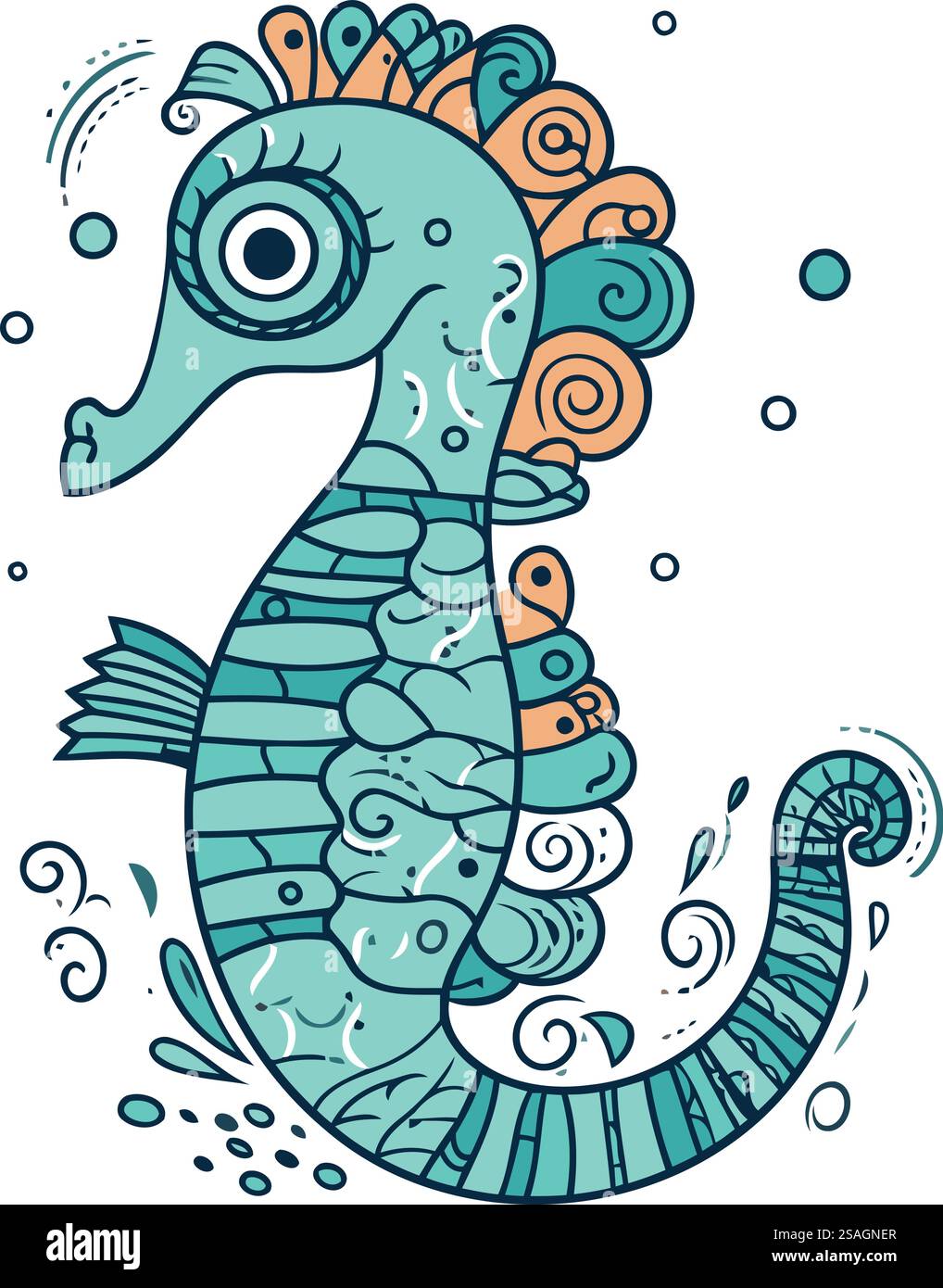 Hand drawn seahorse. Vector illustration in doodle style Stock Vector ...