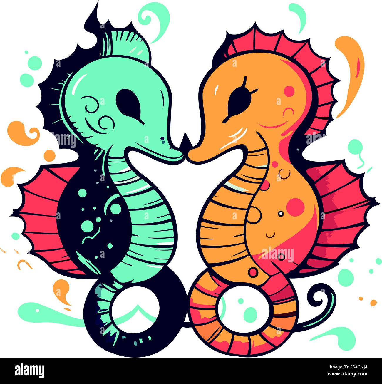 Cute seahorses. Hand drawn vector illustration in cartoon style Stock ...