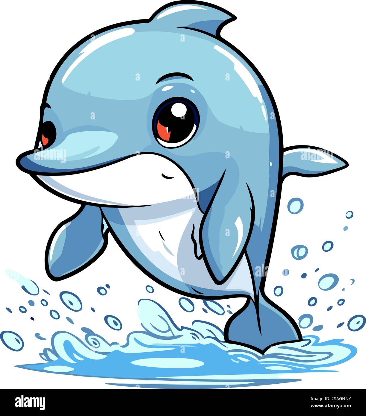 Cute little dolphin swimming in the sea. Vector cartoon illustration ...