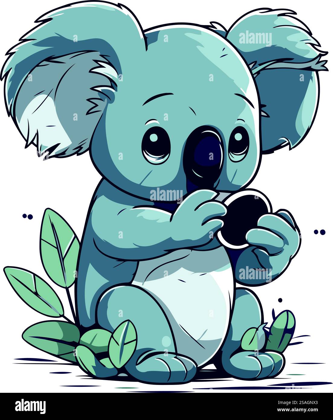 Cute cartoon koala holding a cup of tea. Vector illustration Stock ...