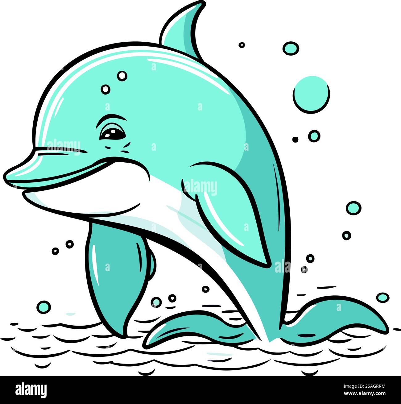 Cartoon dolphin swimming in the water. Vector illustration of a cartoon ...