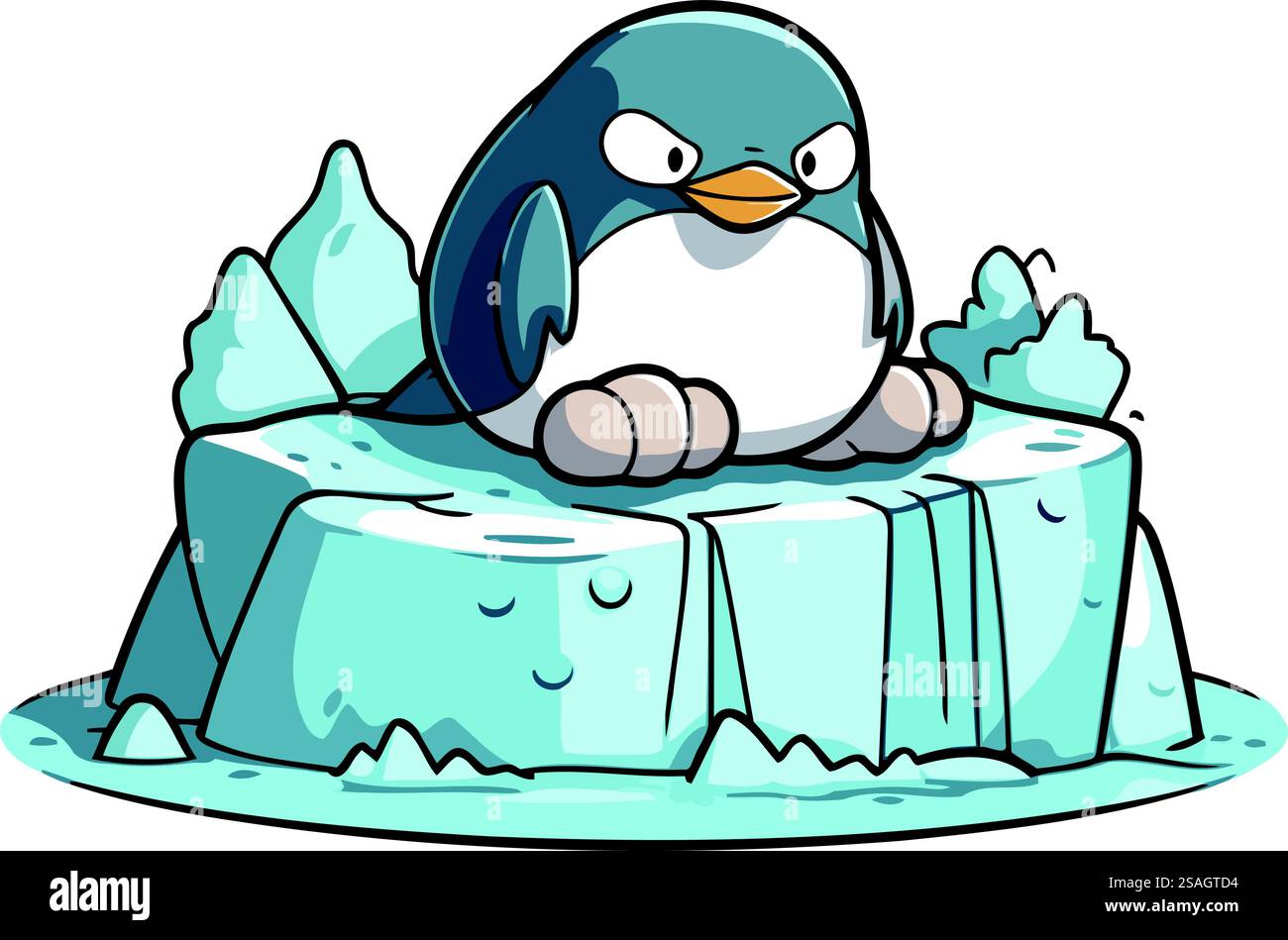 Cute penguin sitting on ice floe. Vector illustration Stock Vector ...