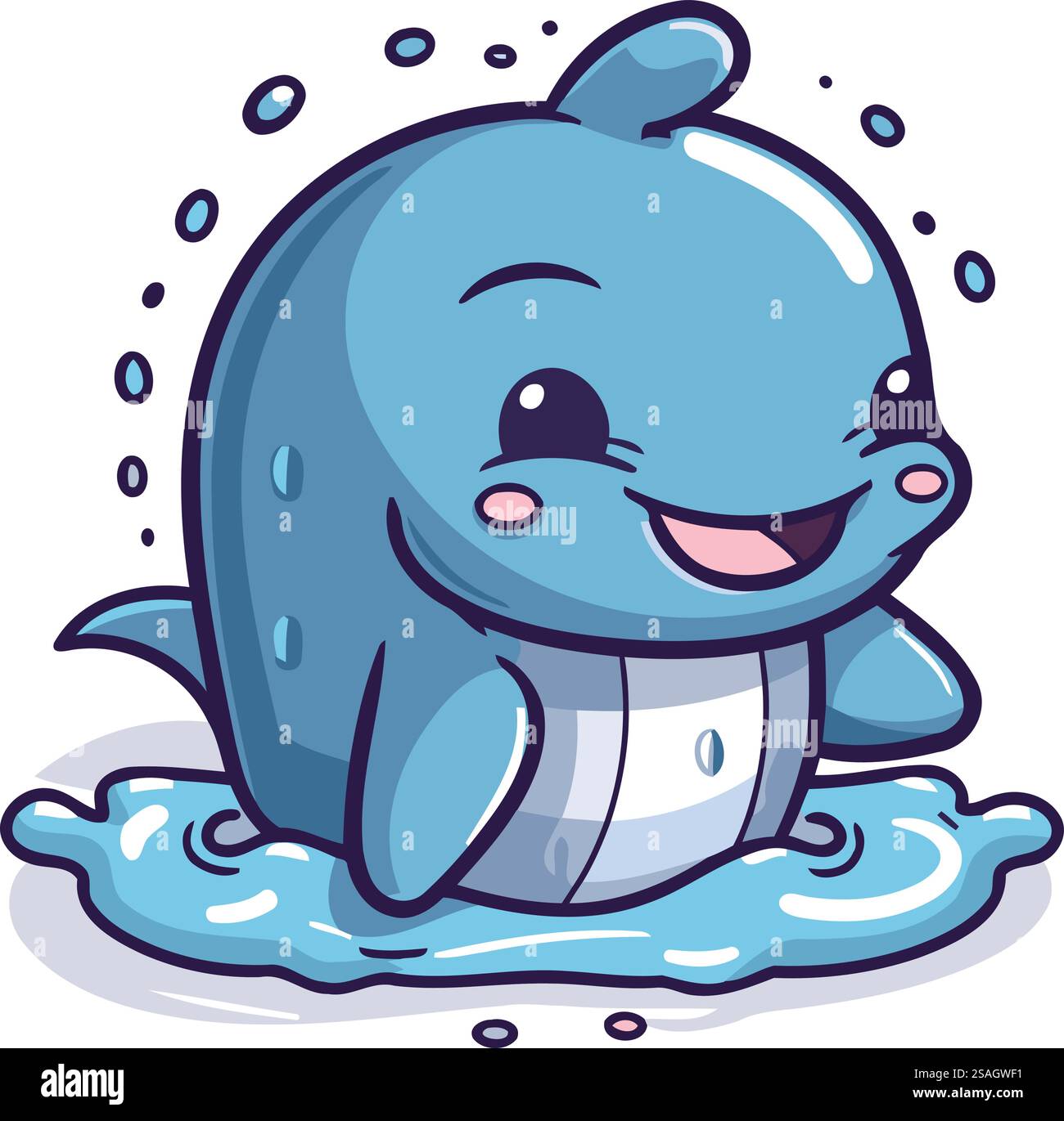 Cute whale in water. Vector illustration of a cartoon character Stock ...