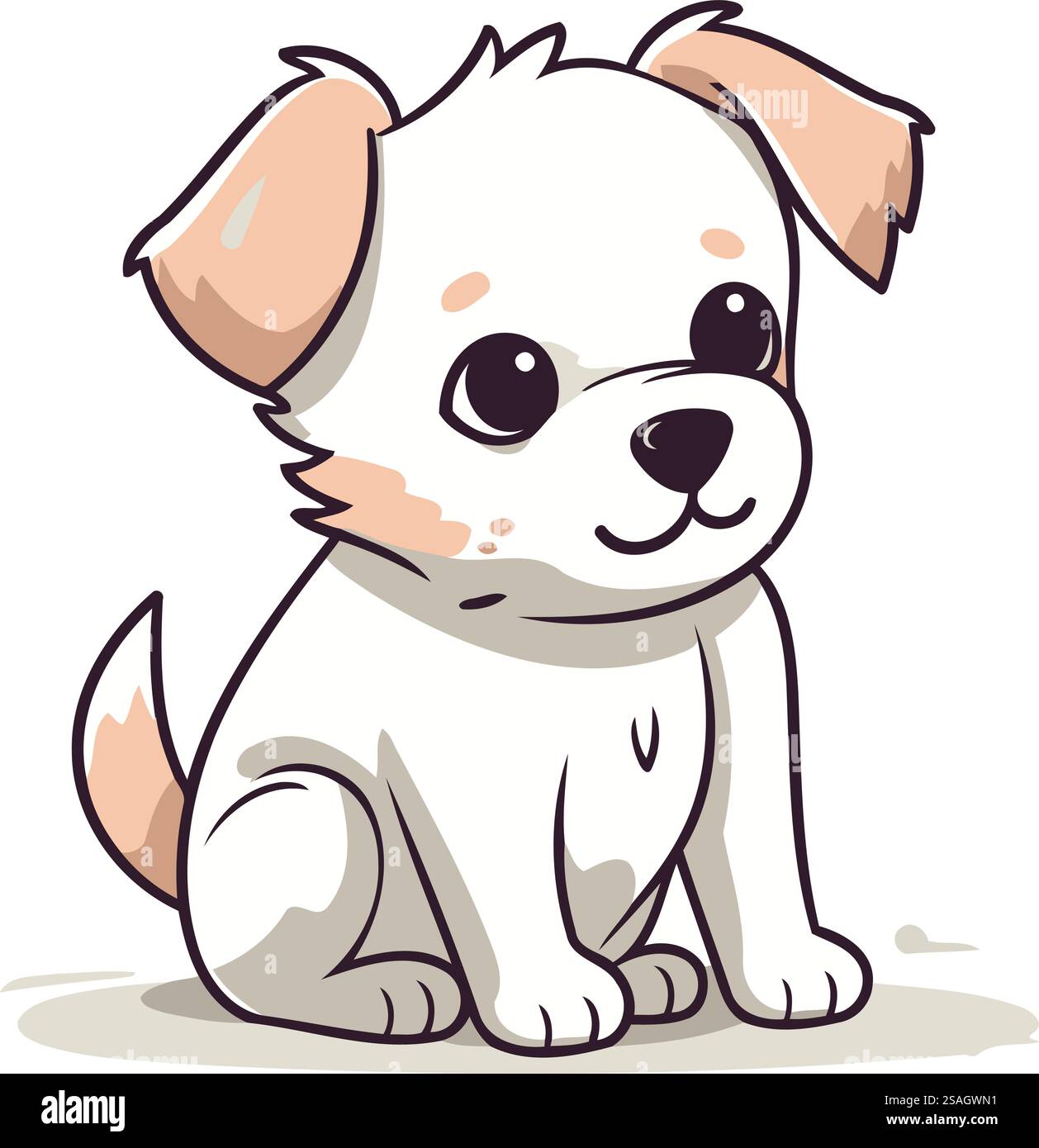 Cute cartoon puppy sitting on a white background. Vector illustration ...