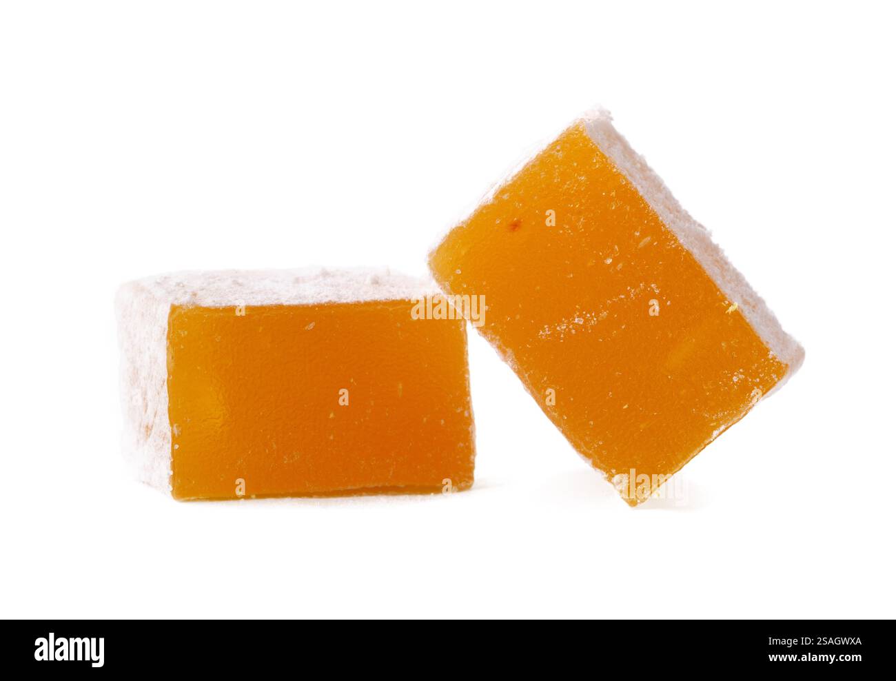 Colorful Turkish delight squares with a soft texture on a white ...