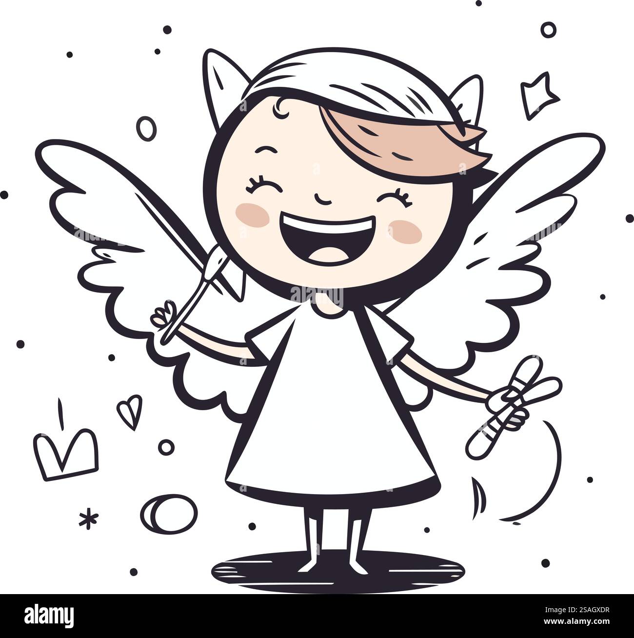 Cute little girl with angel wings. Vector illustration in cartoon style ...