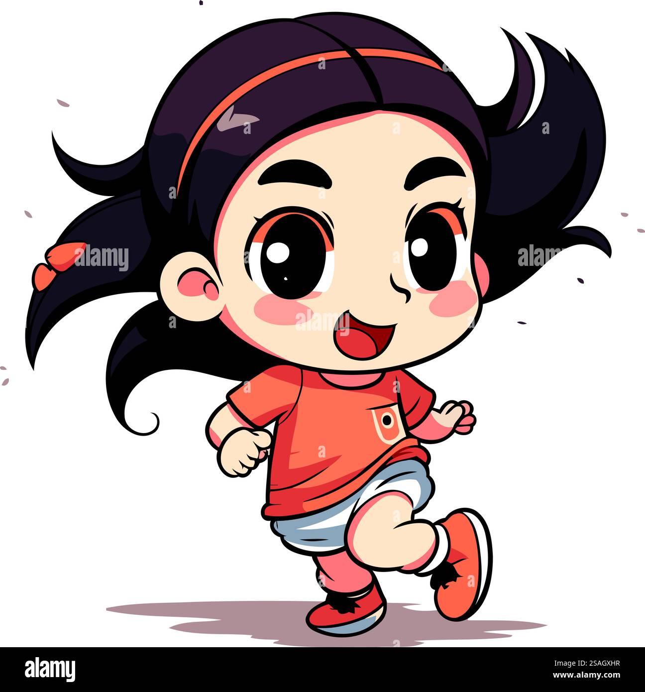 Illustration of a Cute Little Girl Running and Smiling Stock Vector ...