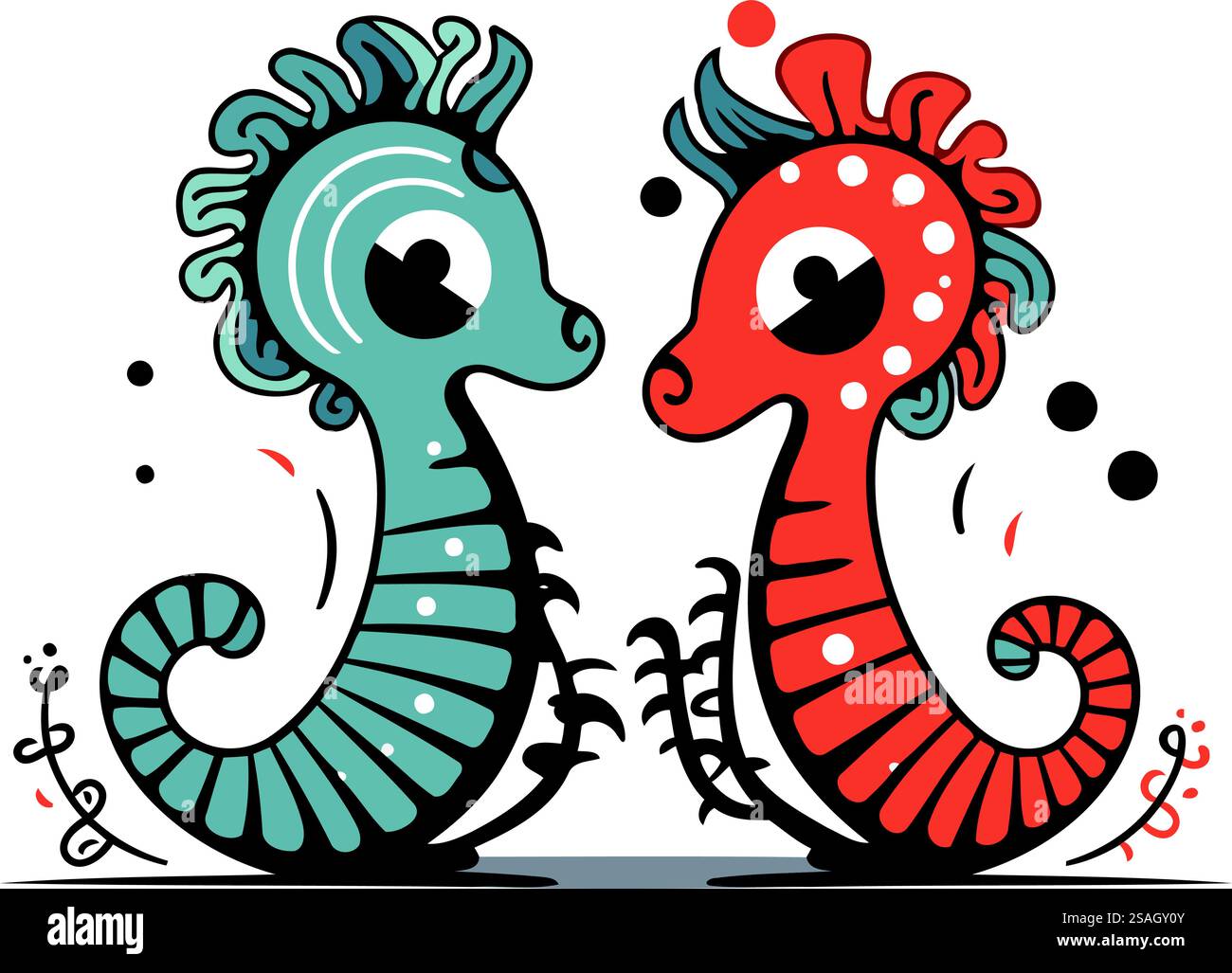 Two seahorses in love. Vector illustration in cartoon style Stock ...
