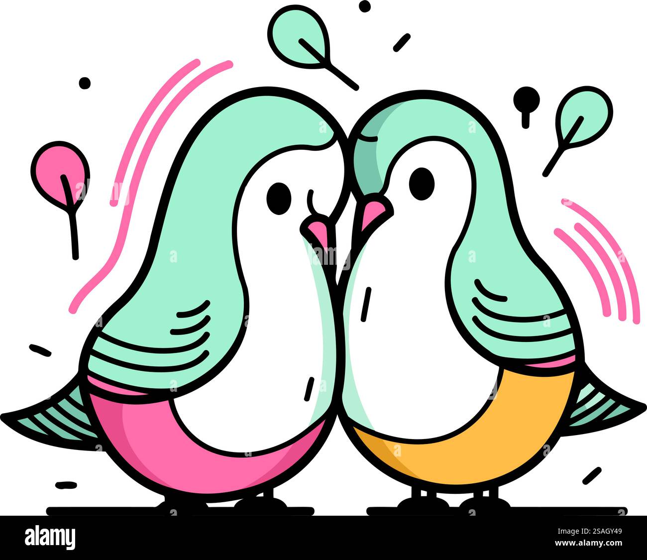 Cute birds in love. Vector illustration in doodle style Stock Vector ...