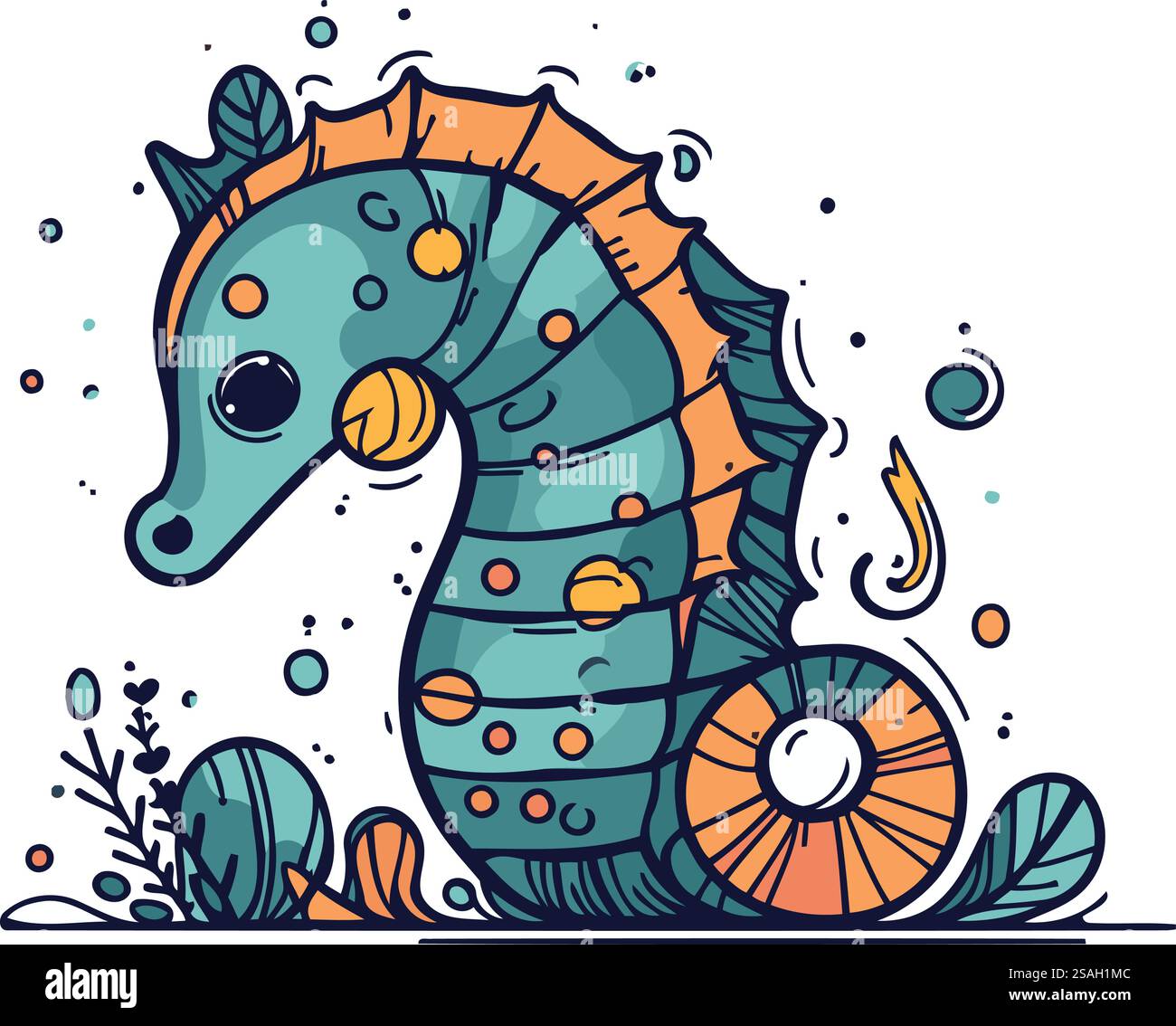 Cute cartoon seahorse. Vector illustration in doodle style Stock Vector ...