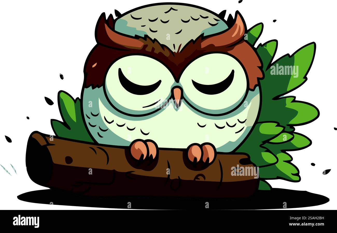 Cute cartoon owl sitting on a tree branch. Vector illustration Stock ...