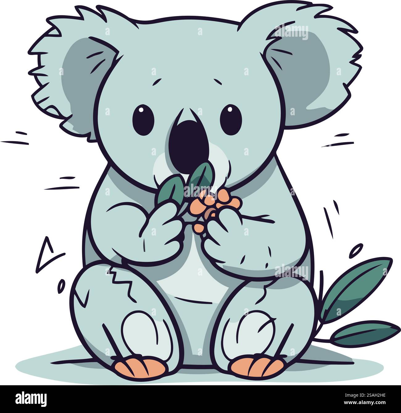 Cute cartoon koala with eucalyptus. Vector illustration Stock Vector ...