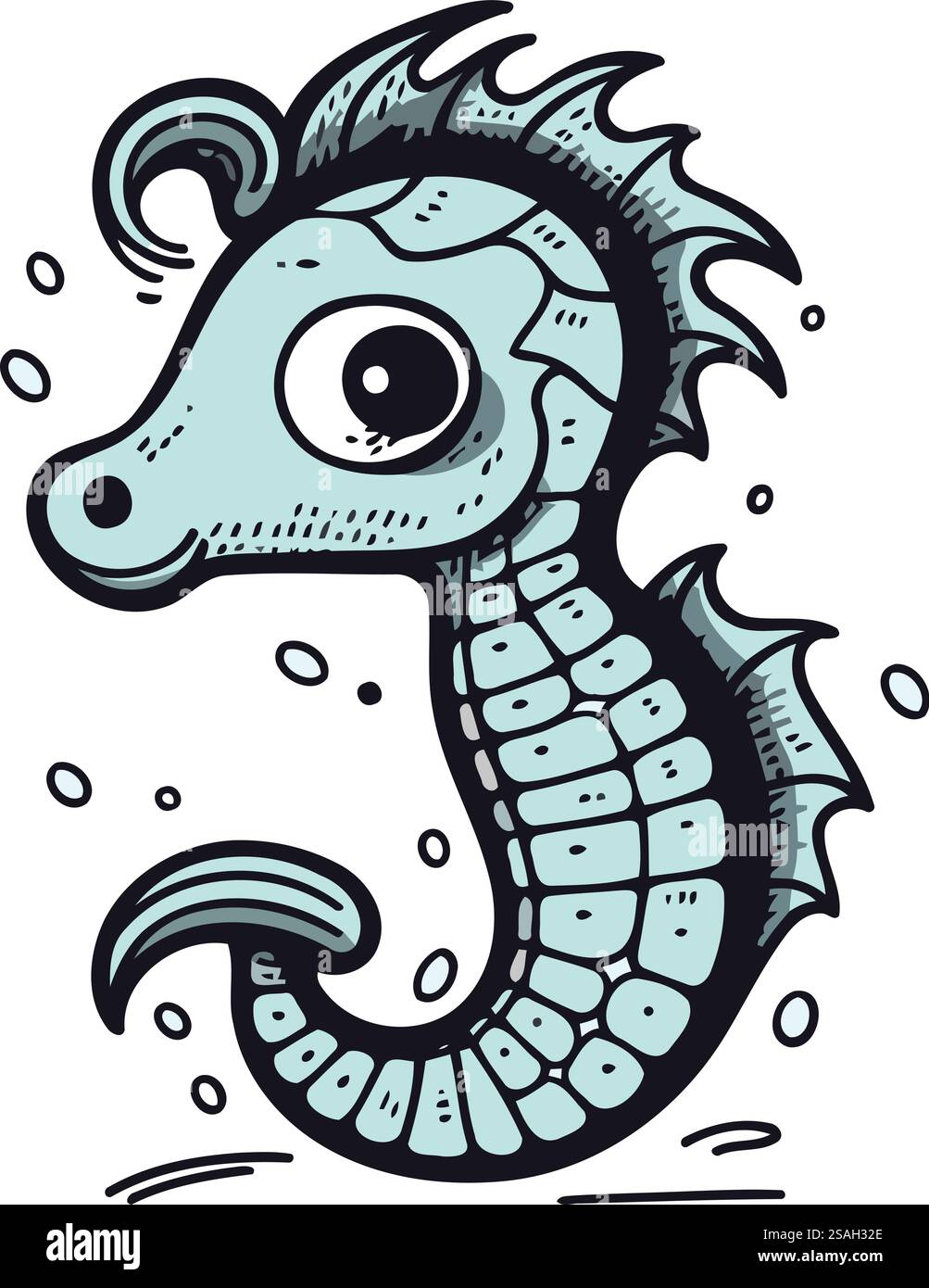Cute sea horse. Hand drawn vector illustration in cartoon style Stock ...
