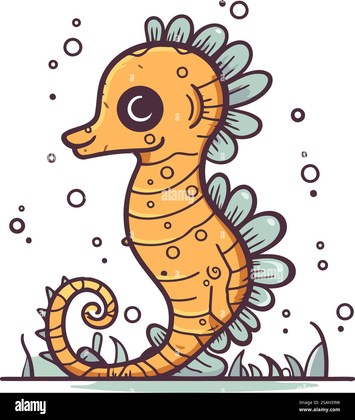 Seahorse. Cute cartoon sea animal. Vector illustration Stock Vector ...