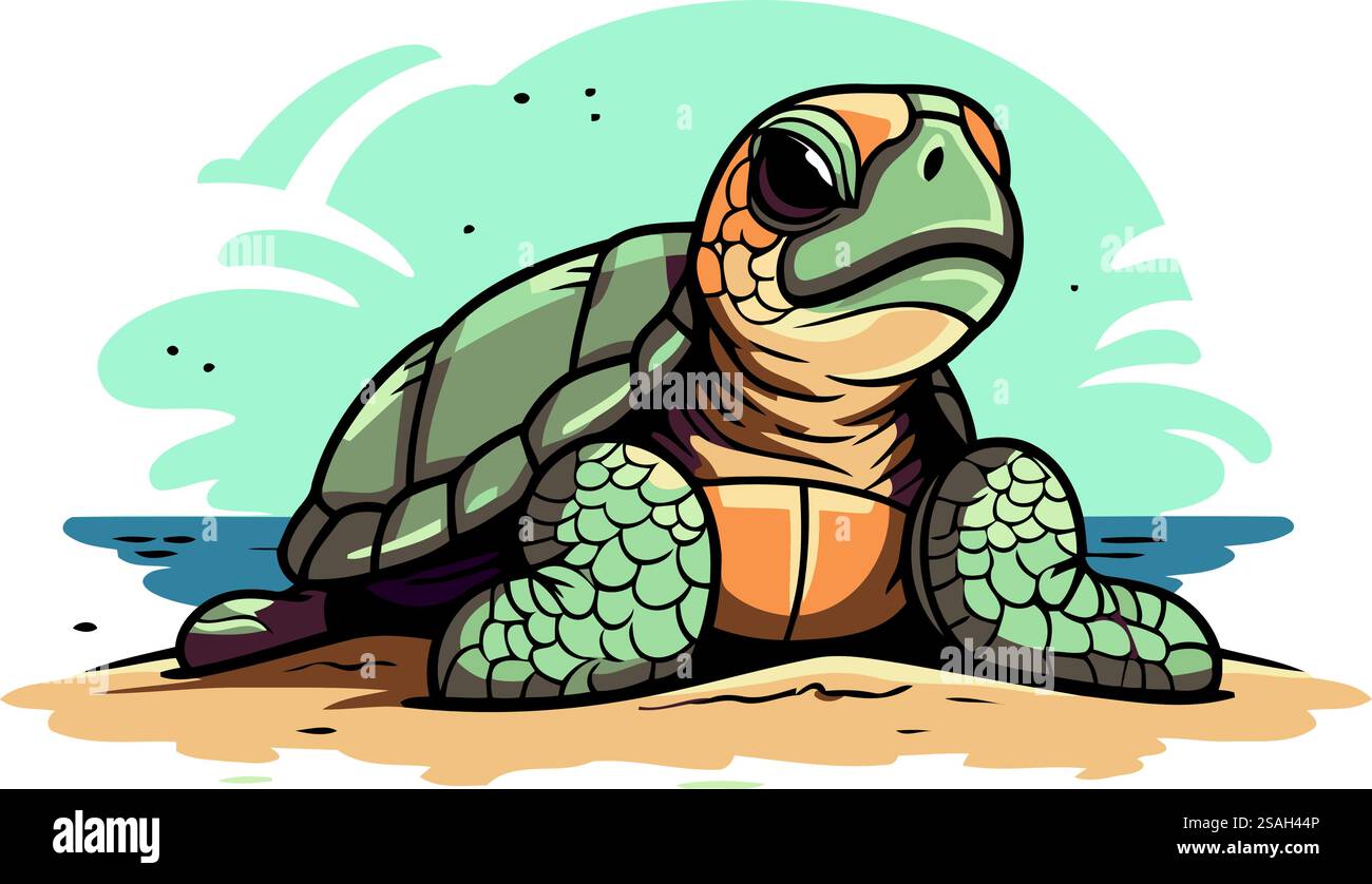 Turtle on the beach. Vector illustration of a sea turtle Stock Vector ...