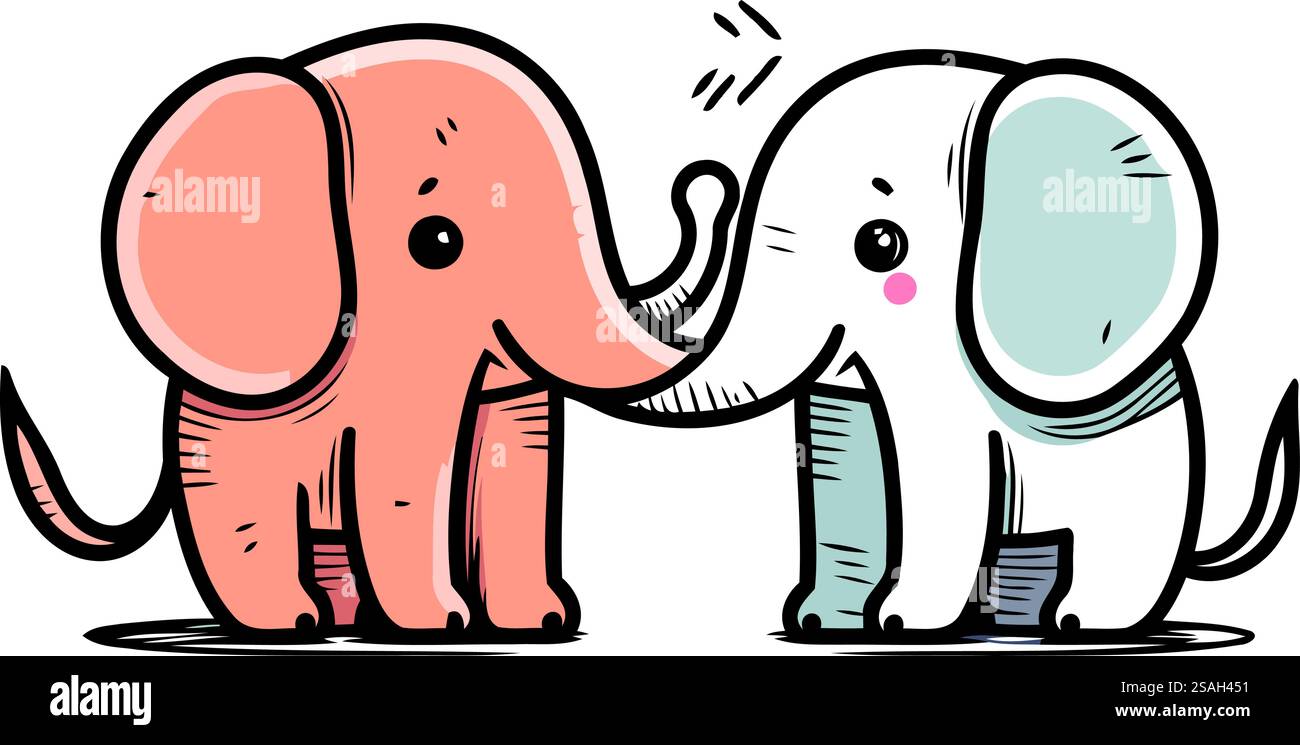 Cute elephant and elephant. Vector hand drawn illustration in cartoon ...