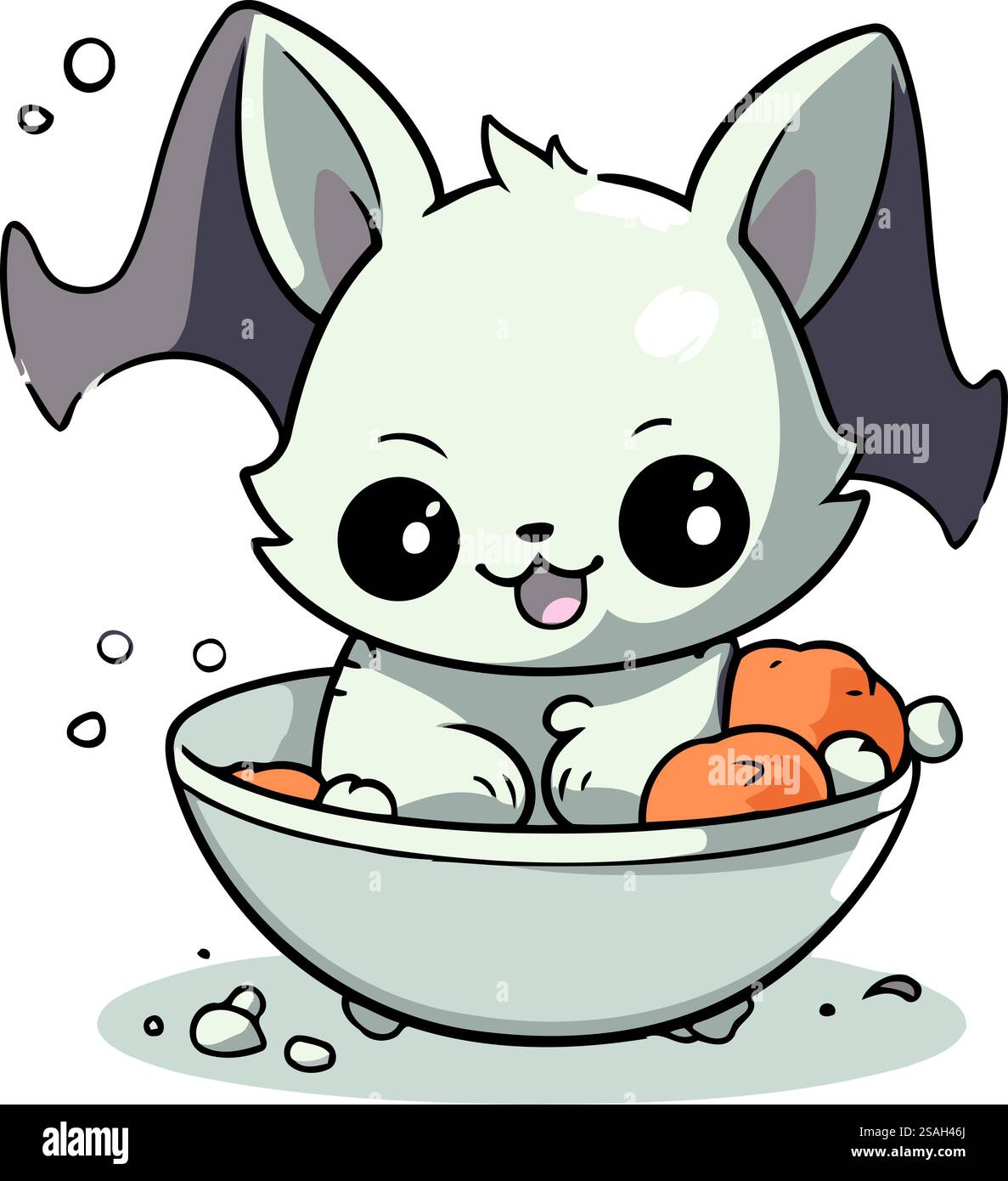 Cute little rabbit in a bowl of water. Vector illustration Stock Vector ...