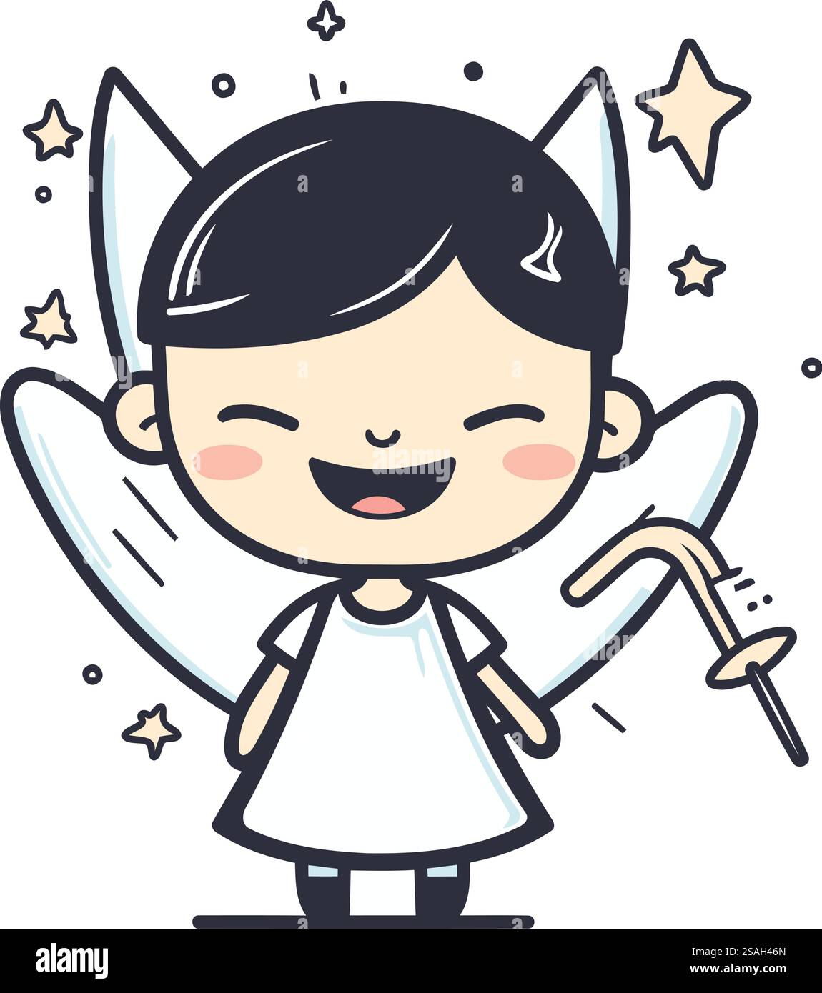 Cute little angel with magic wand. Vector cartoon character ...
