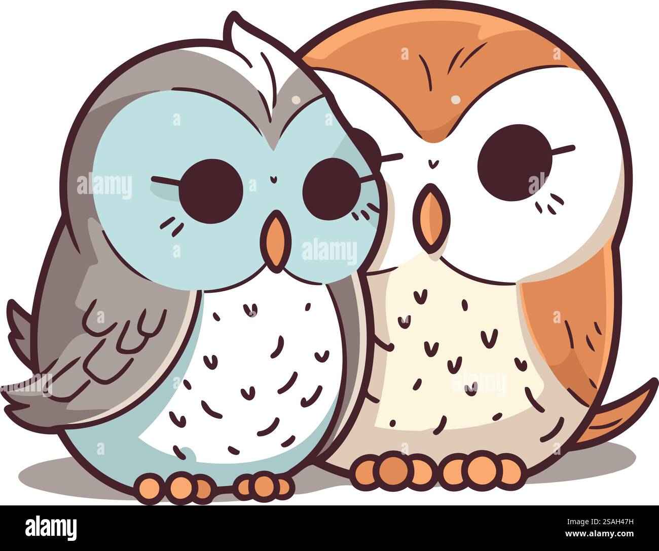 Two cute owls on a white background. vector illustration. eps Stock ...