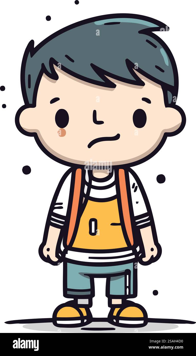 Sad little boy. Vector illustration. Cute little boy cartoon character ...