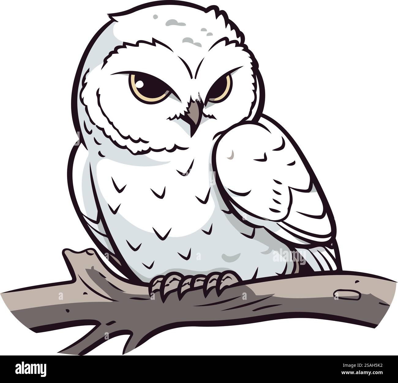 Owl sitting on a branch isolated on white background. Vector ...