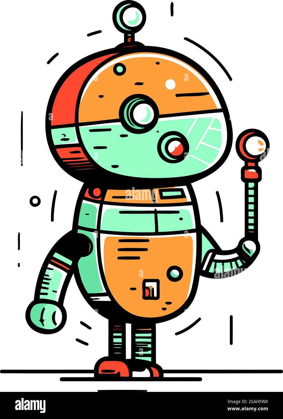 Cute cartoon robot. Vector illustration in doodle style. Stock Vector