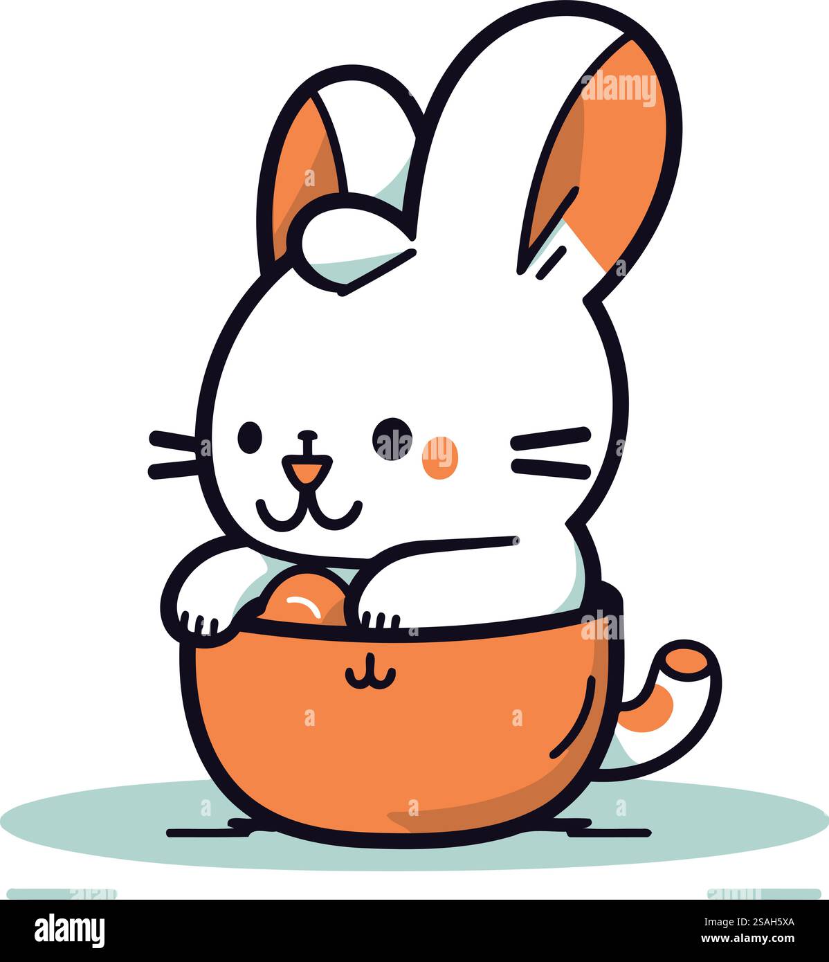 Cute cartoon rabbit with egg in a bowl. Vector illustration Stock ...