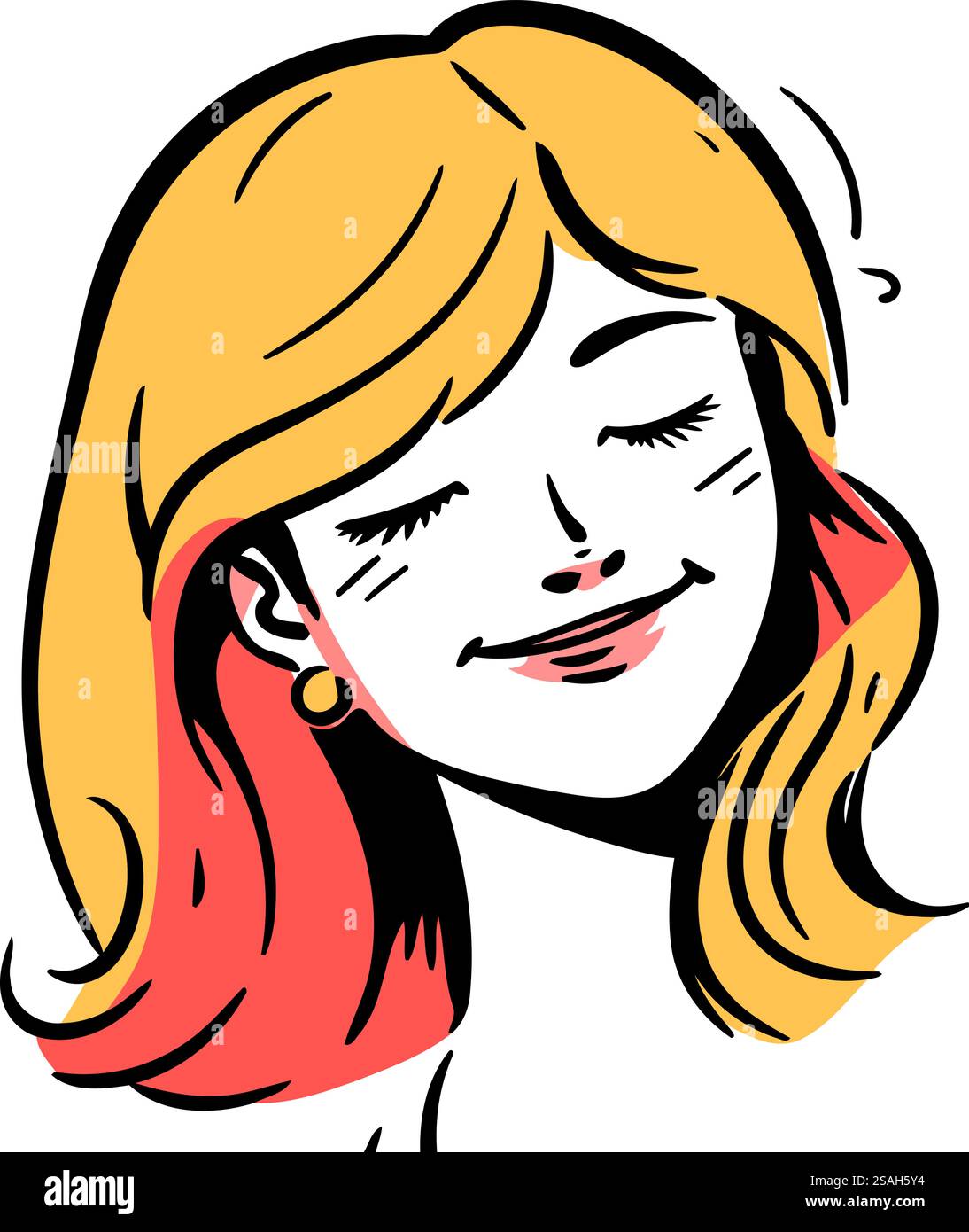 Vector illustration of a beautiful woman with closed eyes and long hair ...