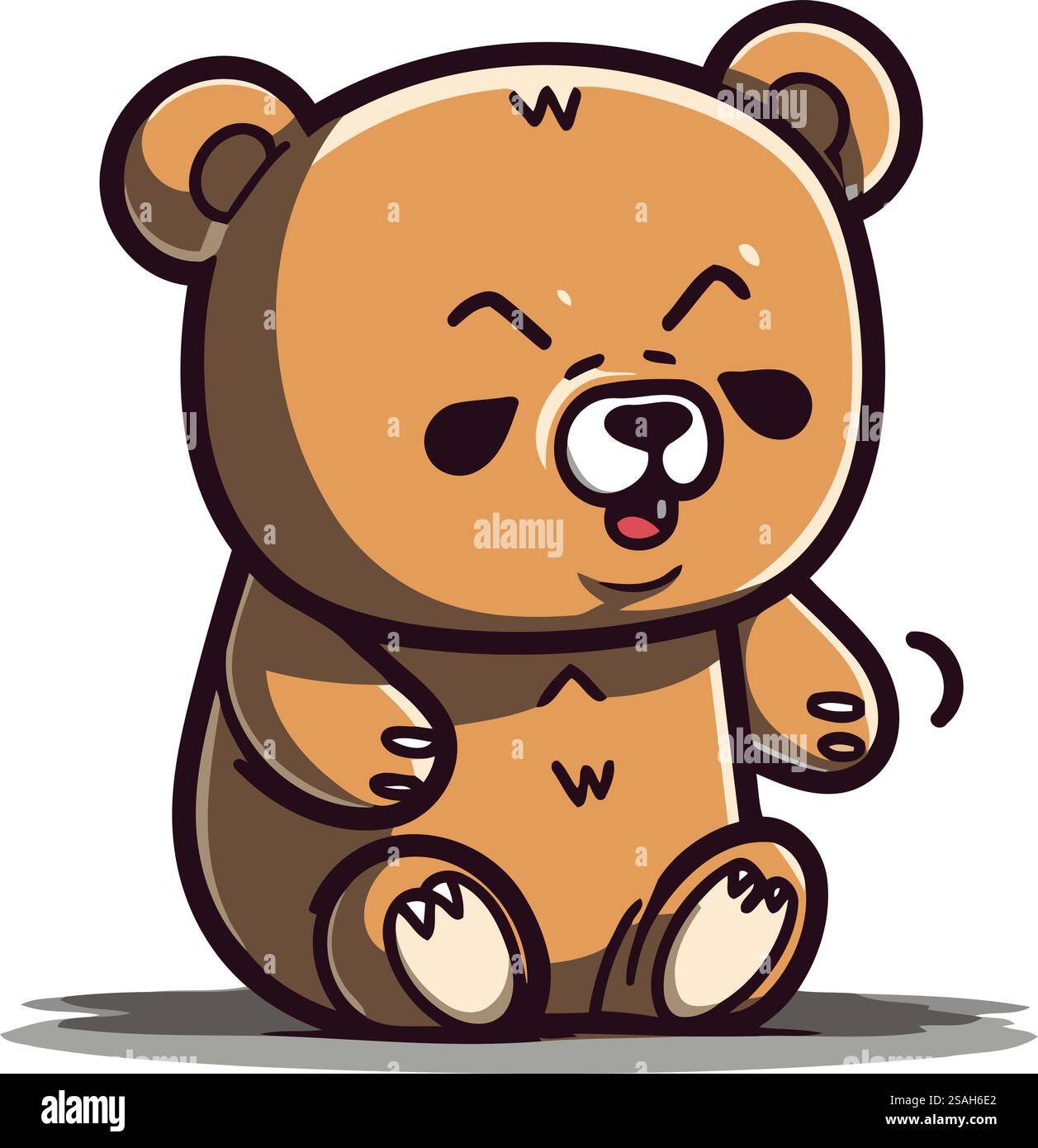 Cute little brown bear sitting on the ground. Vector illustration Stock ...