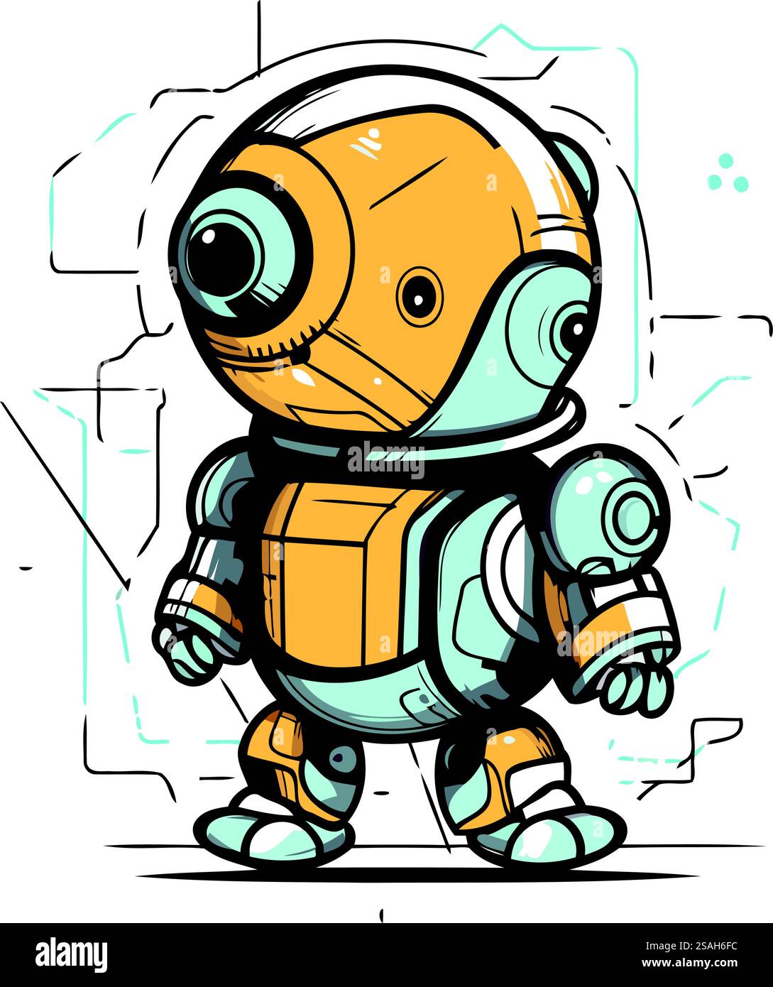 Cute cartoon robot. Hand drawn vector illustration. Doodle style Stock ...