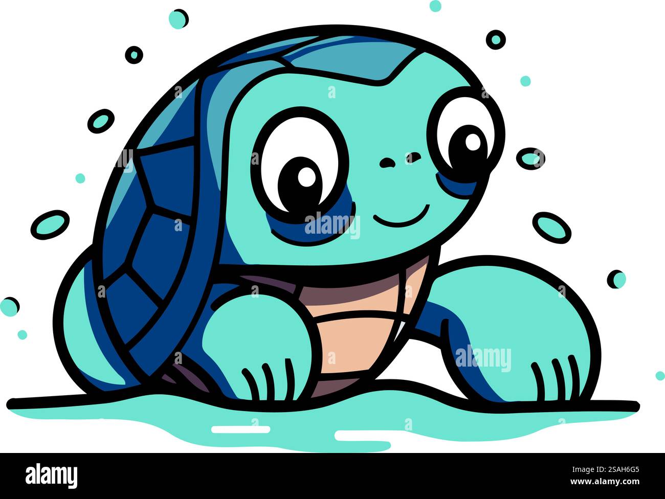 Cute cartoon turtle. Vector illustration of a funny sea turtle Stock ...