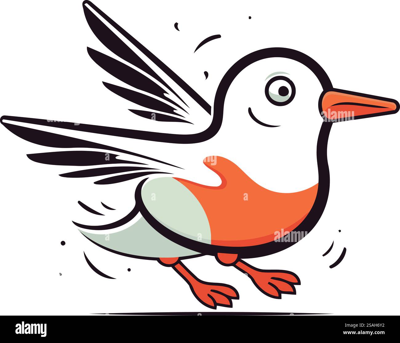 Vector illustration of a cute little bird flying isolated on white ...
