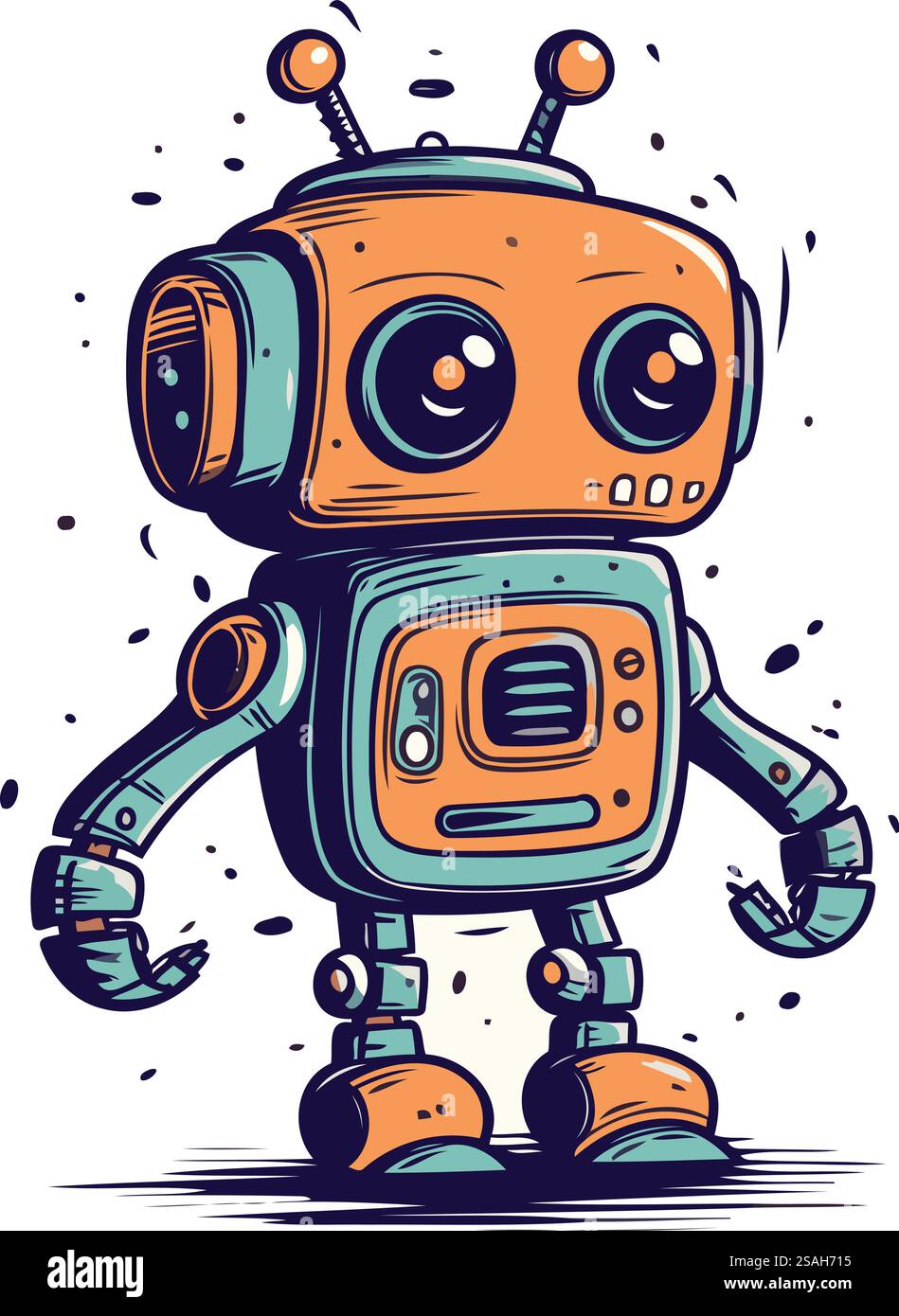 Cute cartoon robot. Hand drawn vector illustration. Doodle style Stock ...