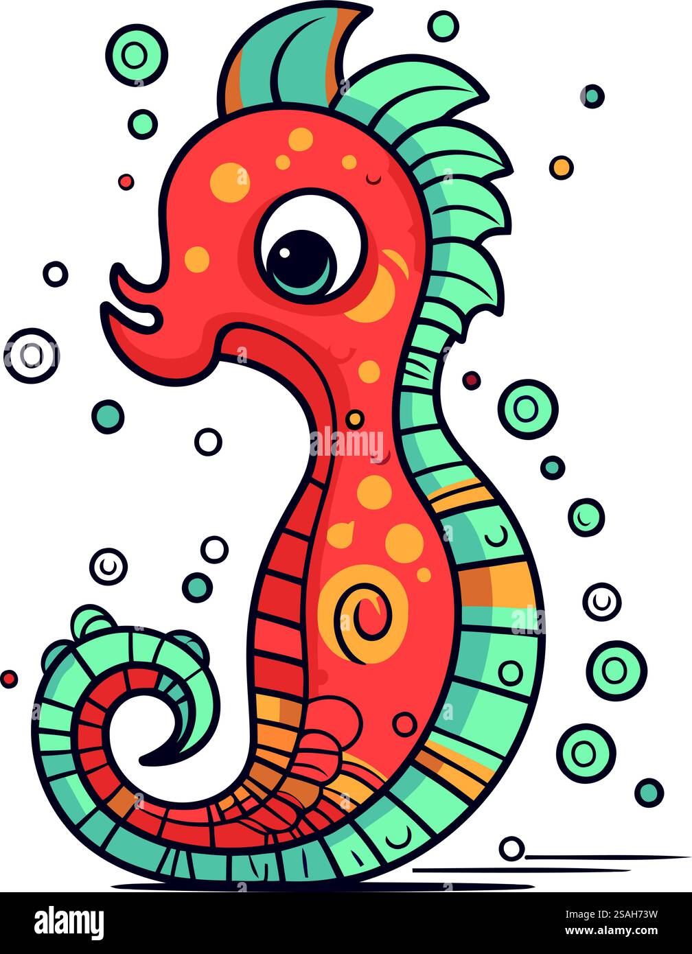 Cartoon sea horse. Vector illustration in doodle style Stock Vector ...