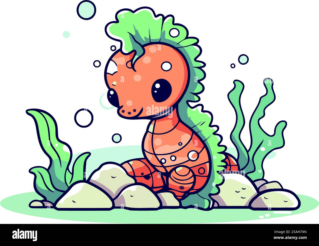Cute cartoon seahorse in the sea. Vector illustration Stock Vector ...