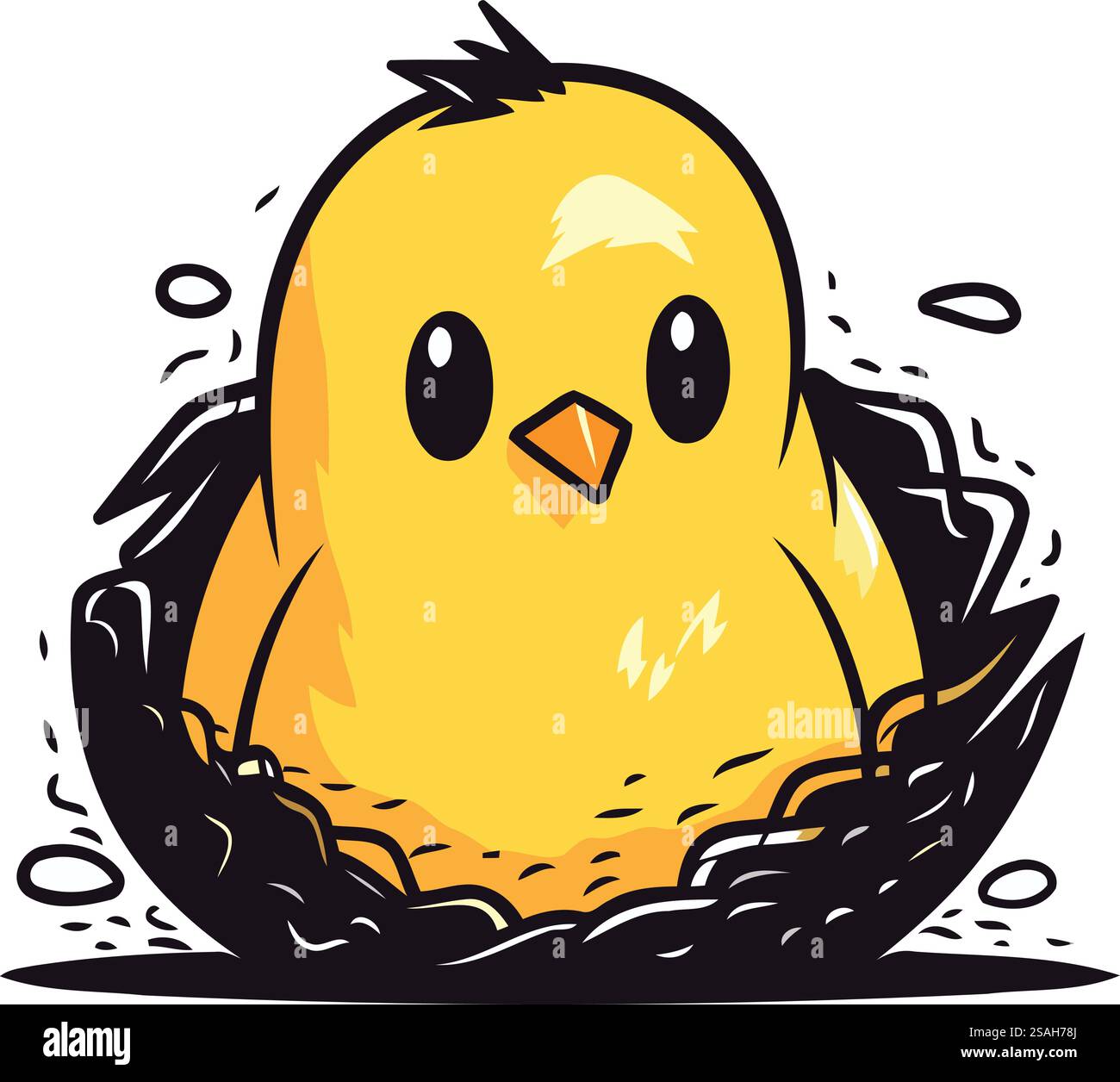 Cute little yellow chicken in a nest. Cartoon vector illustration Stock ...