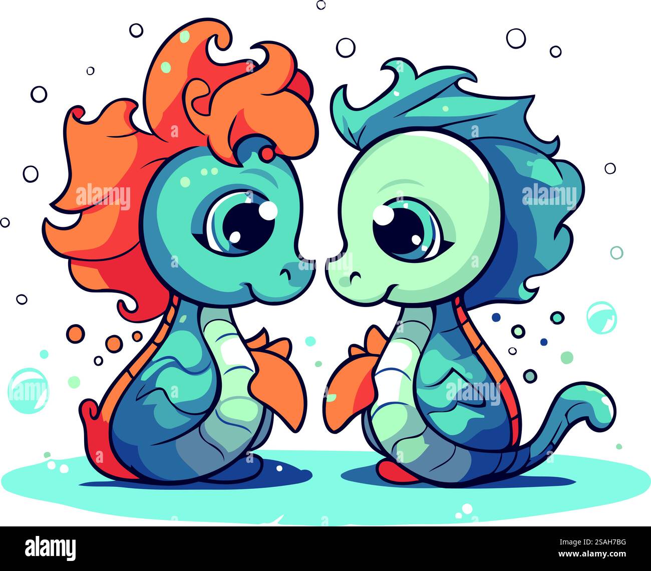 Two cute cartoon seahorses. Vector illustration isolated on white ...