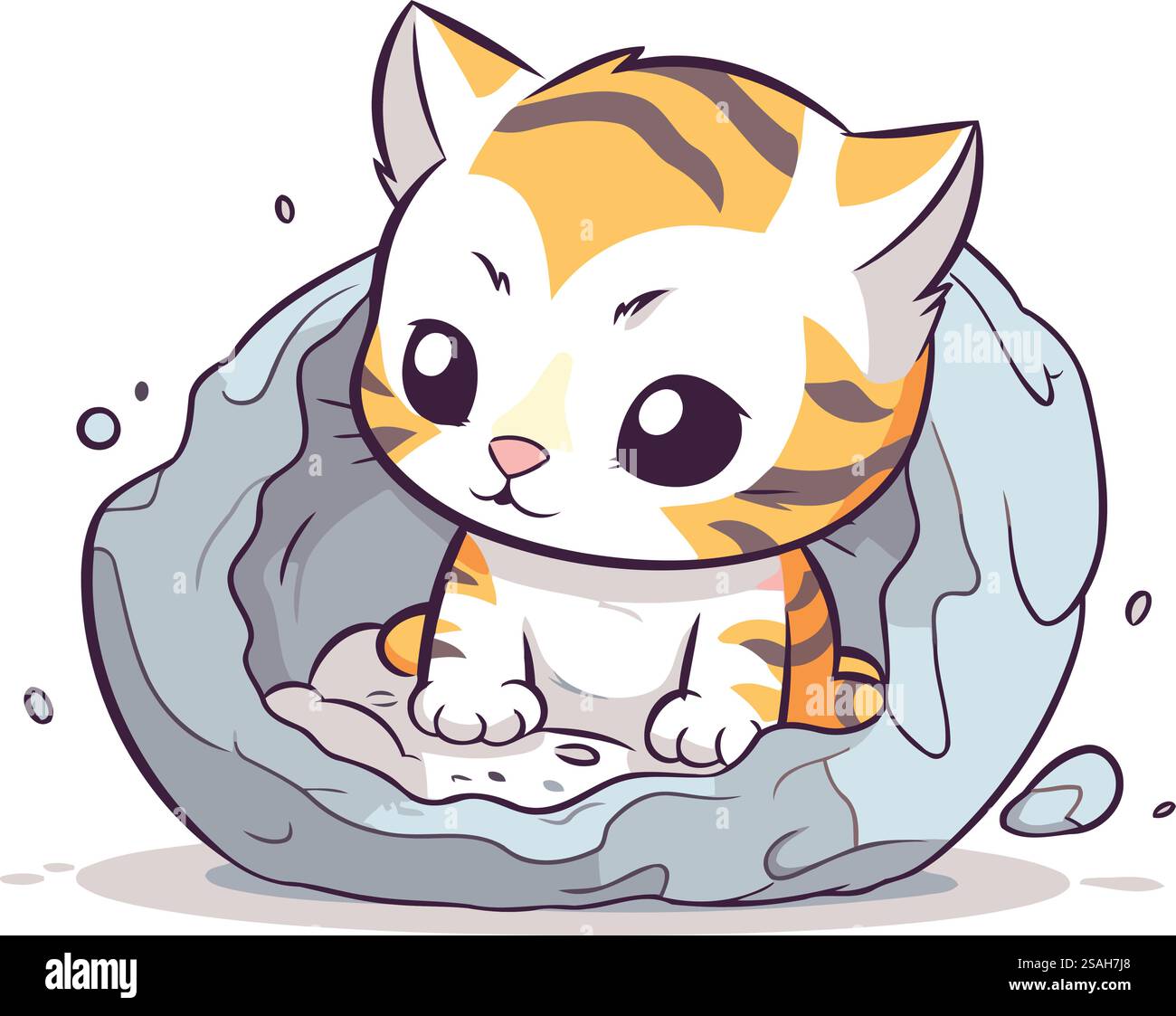 Cute little tiger sitting in a garbage bag. Vector illustration Stock ...