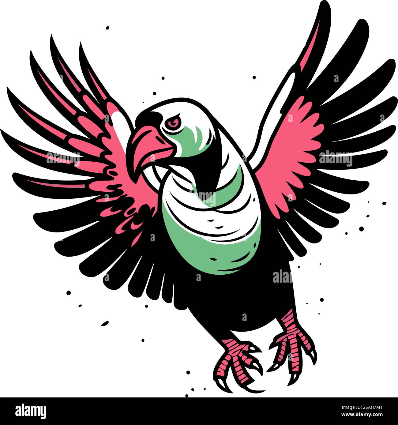 Vector illustration of a flying eagle on white background. Hand drawn ...