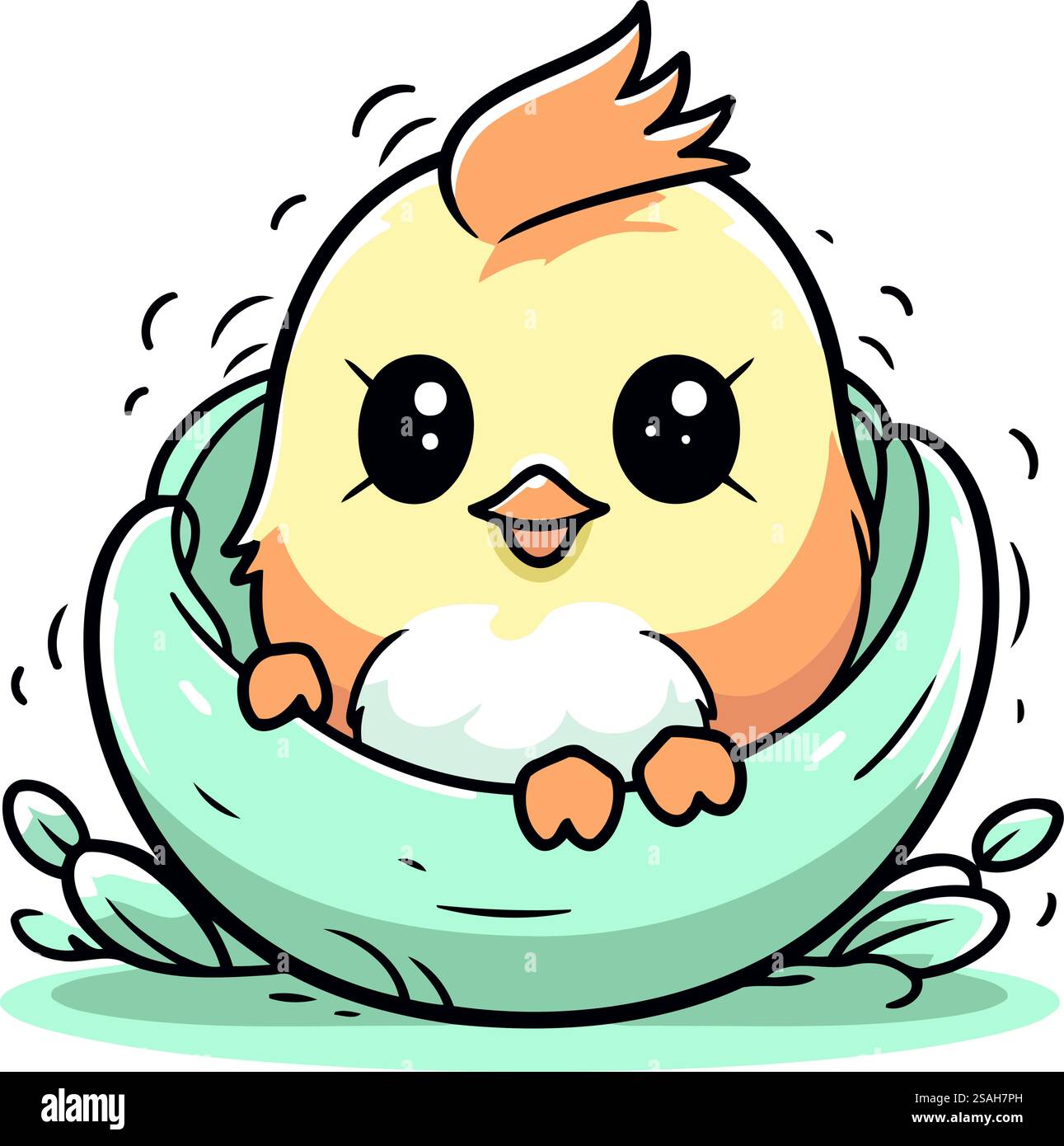 Cute little chicken in the nest. Vector illustration isolated on white ...
