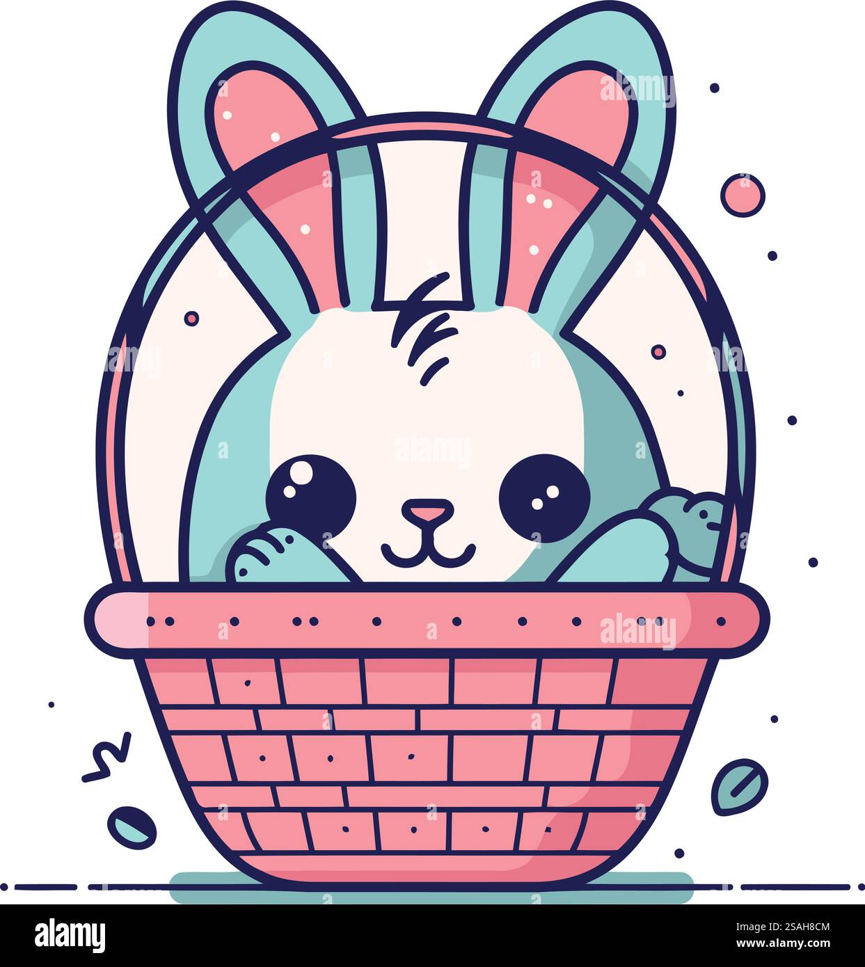 Cute Easter bunny in basket. Vector illustration in flat style Stock ...